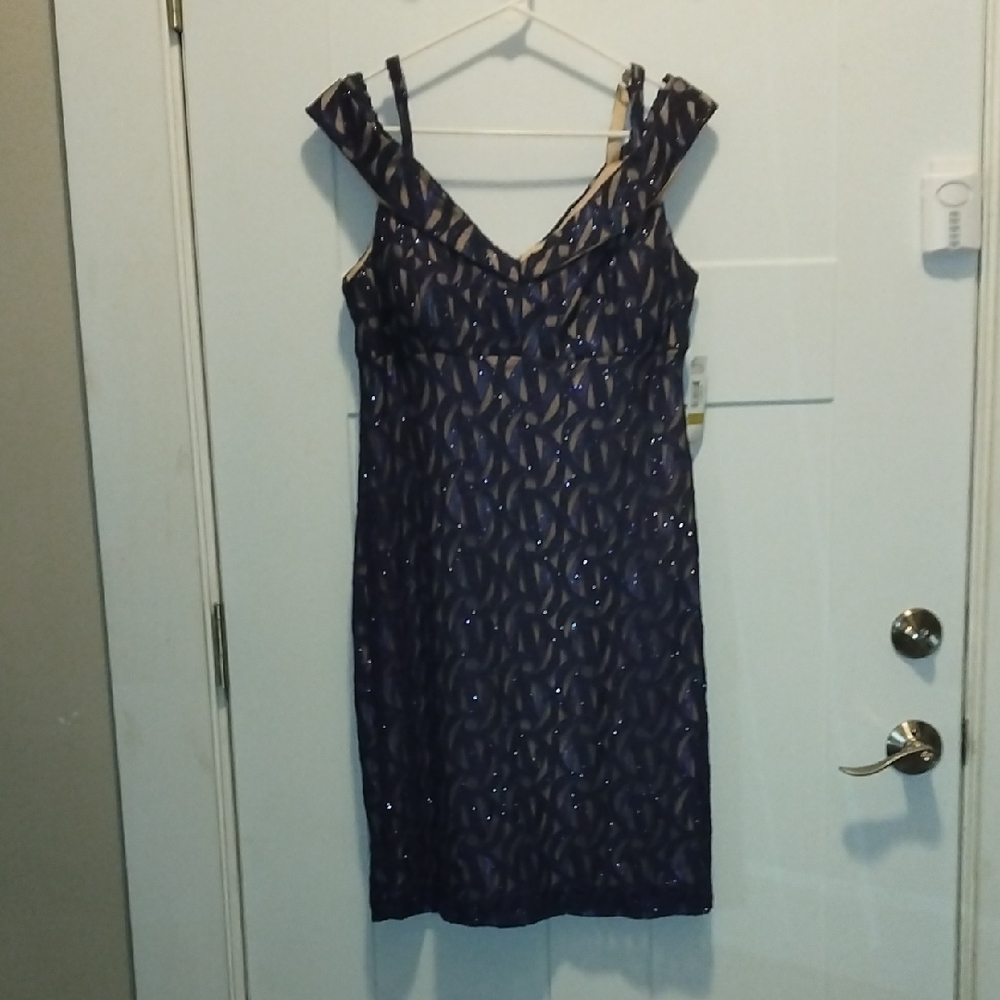 R&M Richards Blue Embellished Sheath Dress